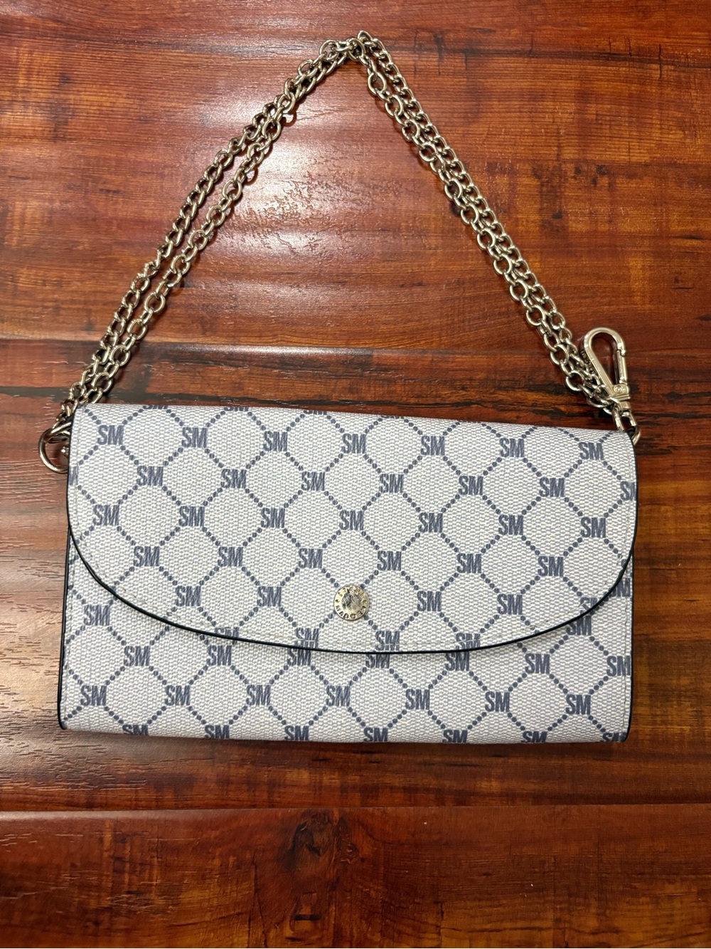 Steve Madden Monogram Chain Shoulder Bag in White and Blue